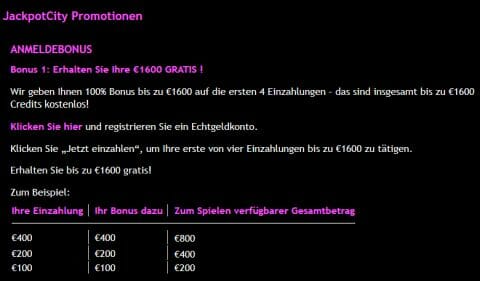 Jackpot City Anleitung Bonus